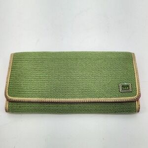 The Sak Wallet Sample Not For Sale‎ Green Crochet Pink Interior Snap Clutch